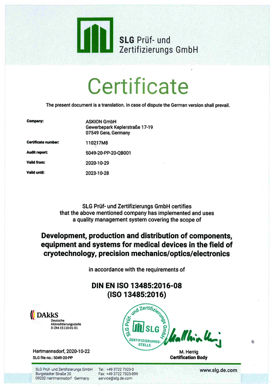 Certificate Askion Biobanking