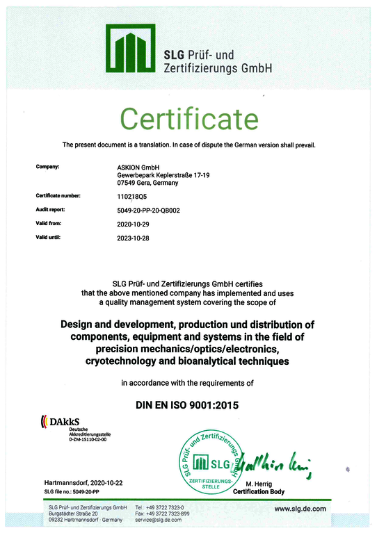 Certificate Askion Biobanking