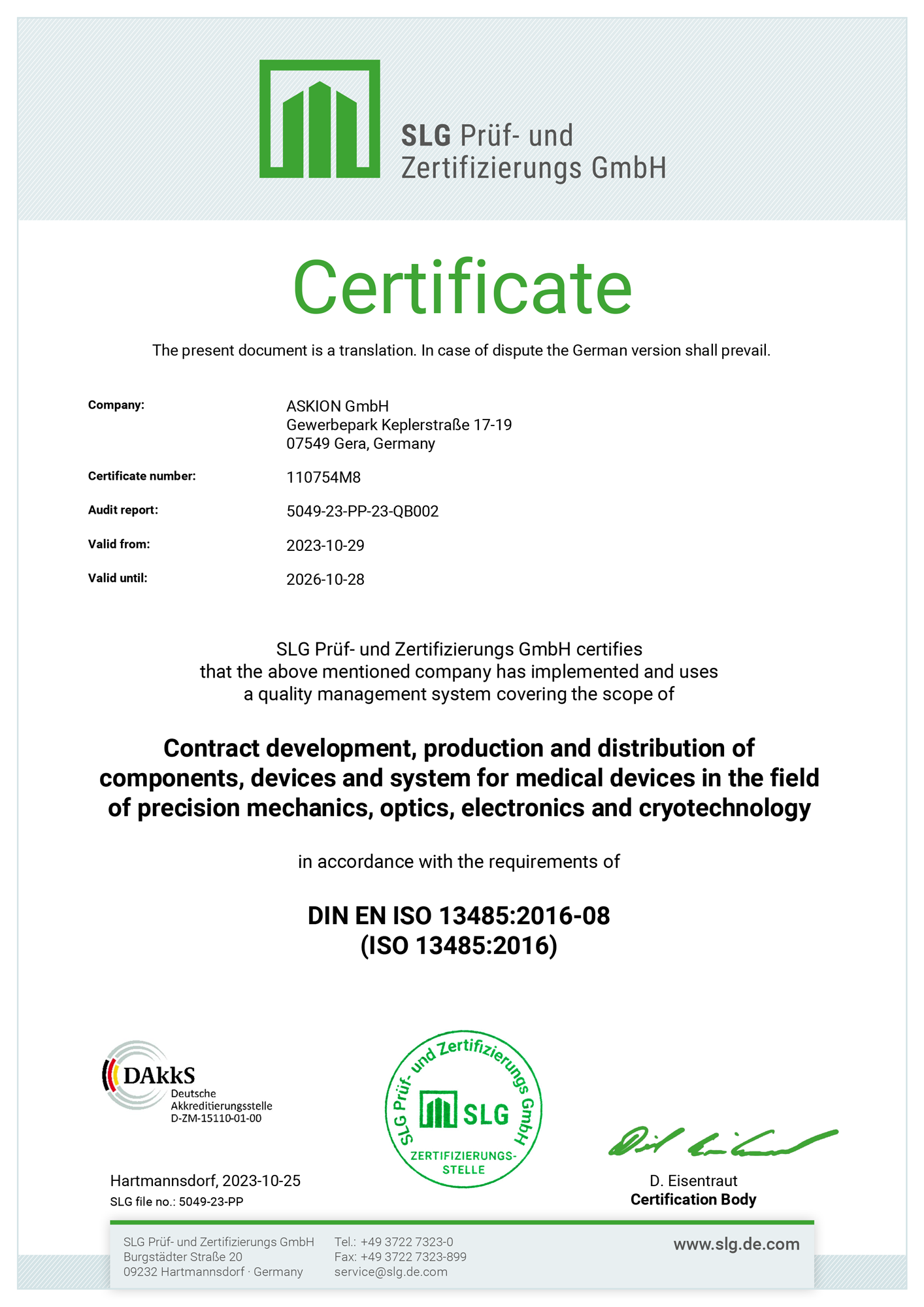 Download Certificate - DIN EN ISO 13485